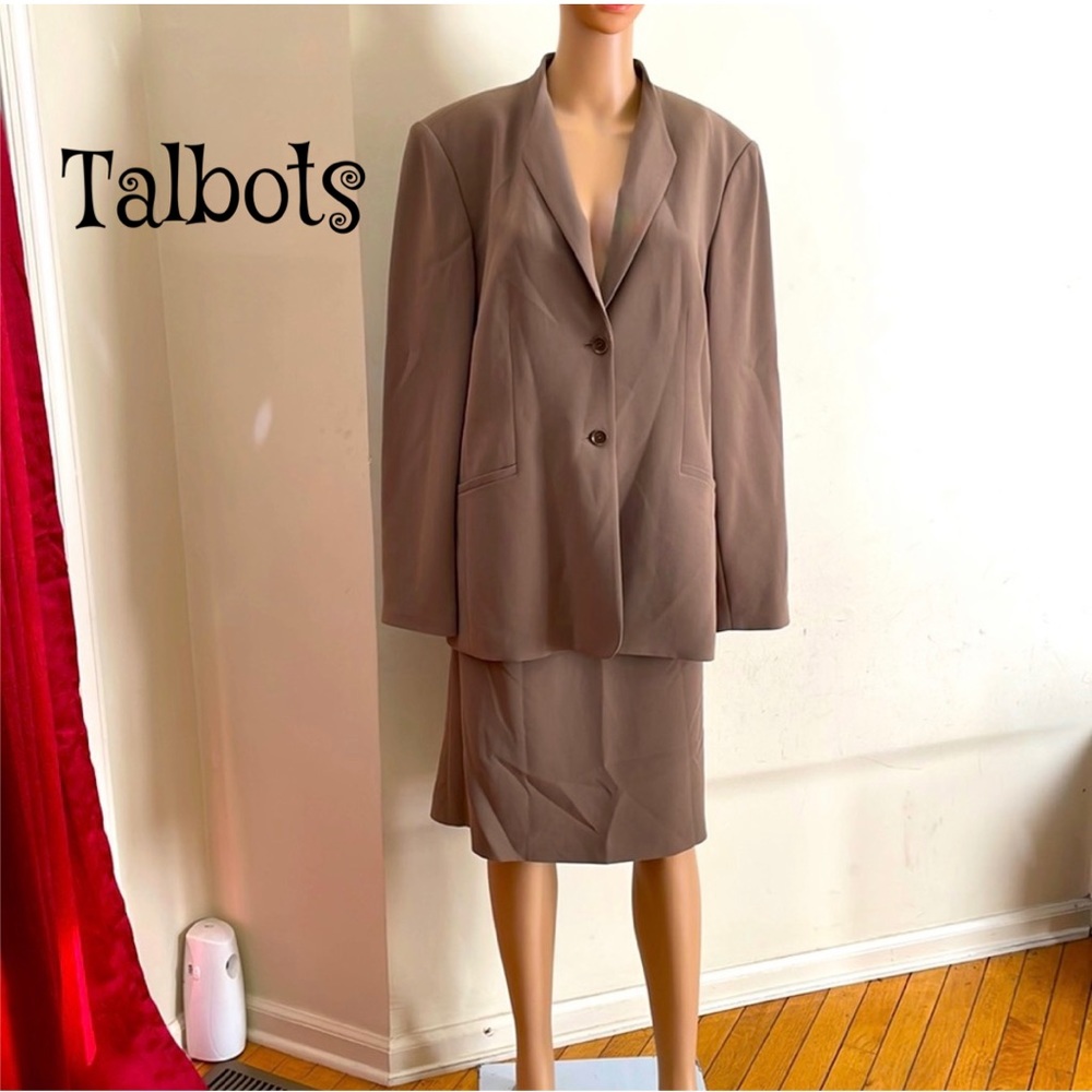 NWT Talbots Women’s Suit Set Blazer & Skirt Size 14 Brown Set